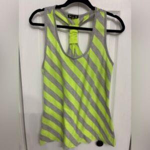 One Step  Striped Neon Yellow and Gray Tank Top